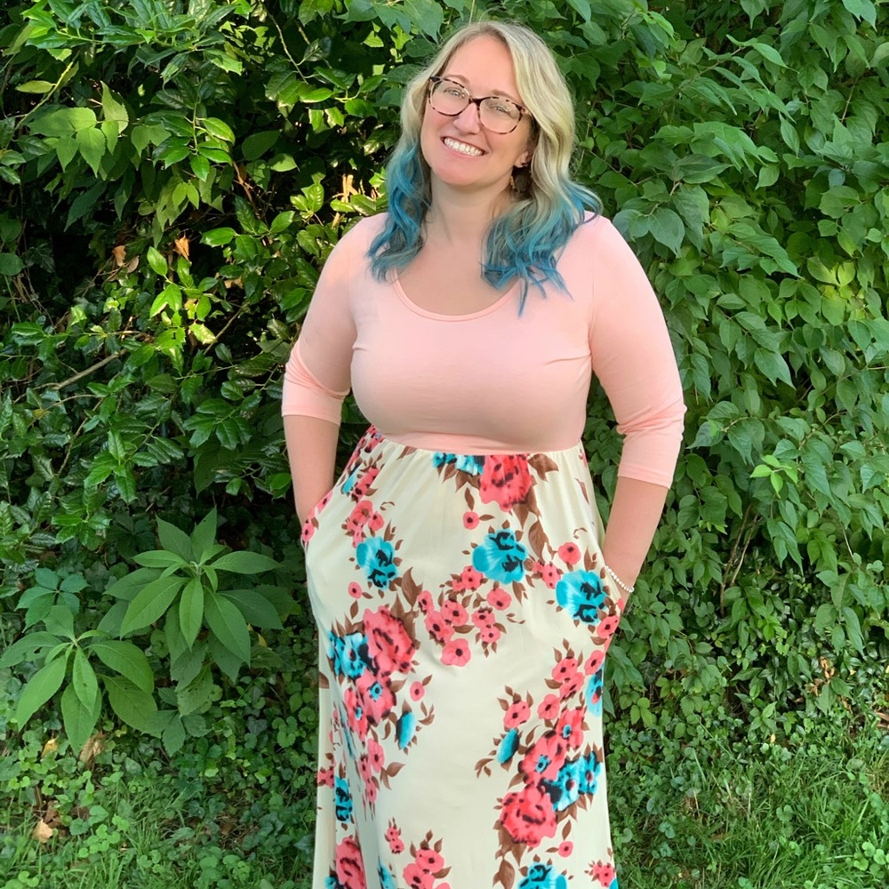 Long pink and floral dress (with pockets!)